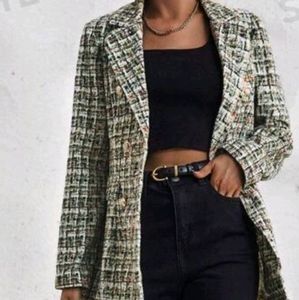 plaid pattern lapel neck blazer